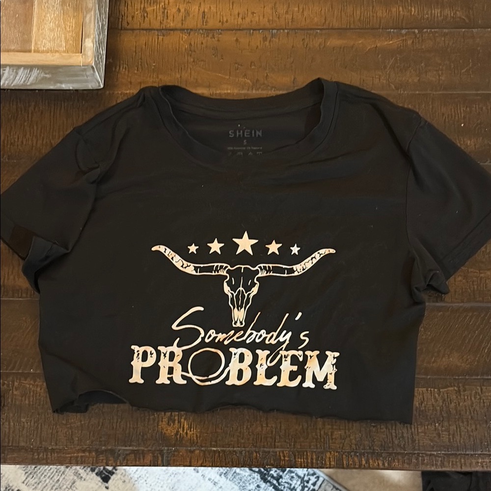 SHEIN Black Tee with Bull Skull and Stars